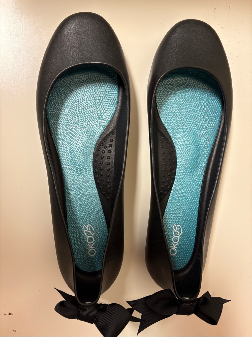 OKA-B Ballet Flats With Bows Womens Size 9 Matte Black  Slip on Made in USA